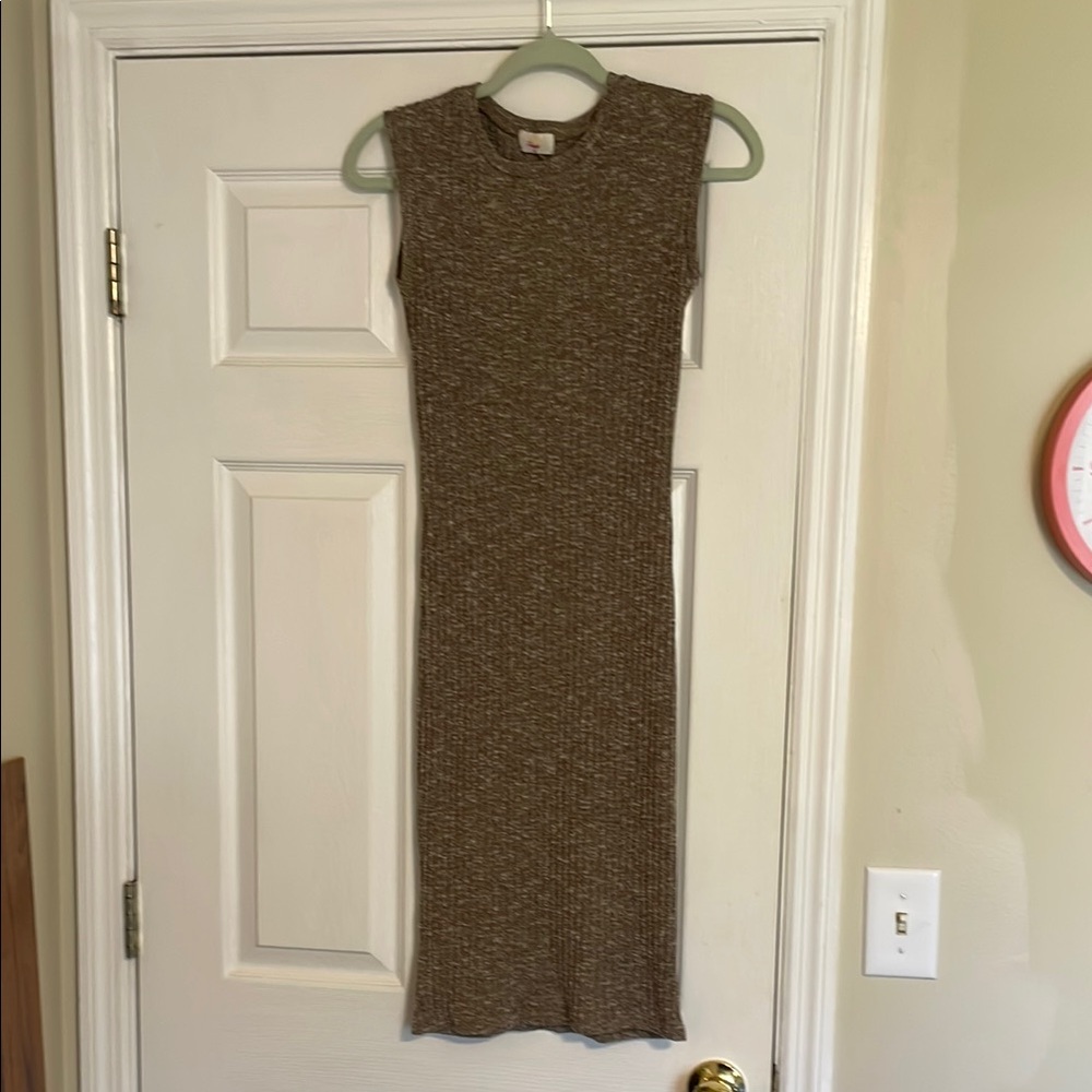 Brown Ribbed Sleeveless Knit Dress